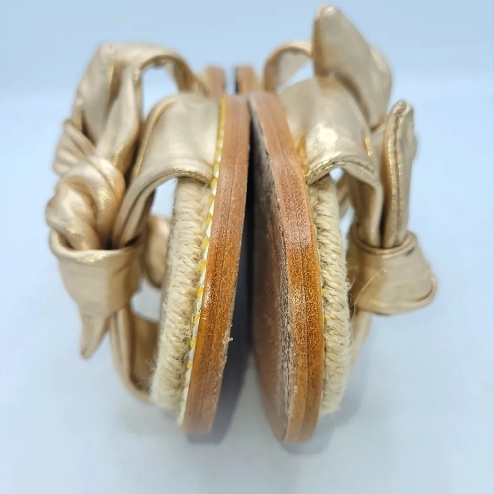 SCHUTZ Metallic Espadrille Slide Sandals Soft Gold Size 37.
